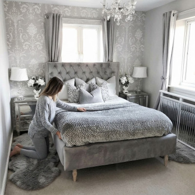 Chesterfield Bed Ontwerp Slaapkamer Engelse Bedden 140x200cm Textiel Bekleding