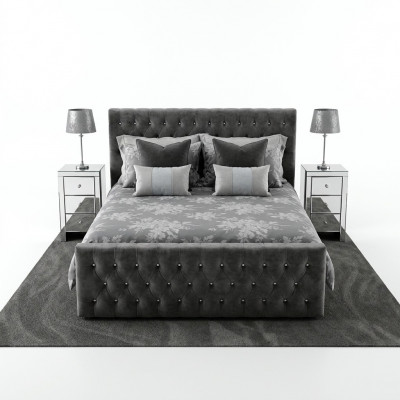 Grijze stijlvolle Chesterfield tweepersoonsbed ontwerper slaapkamer bedden.