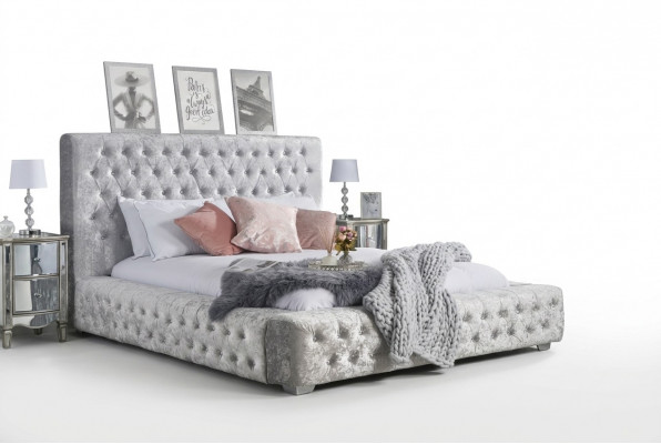 Grijs Chesterfield bed met hoog hoofdeinde Designer Tweepersoonsbed