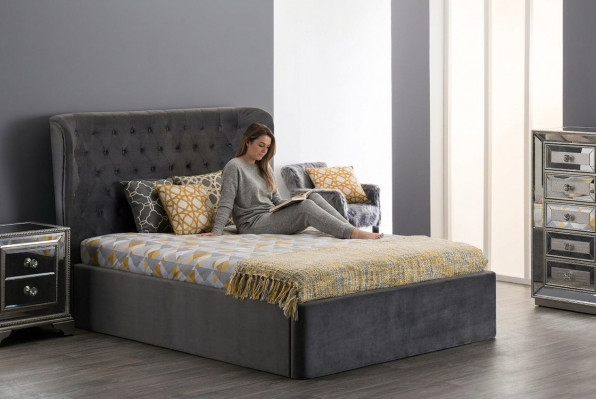 Chesterfield Design Bed 180x200cm Grijze Slaapkamer Bedden Hotel Bekleding Luxe