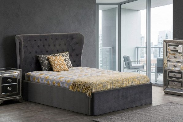 Chesterfield Design Bed 180x200cm Grijze Slaapkamer Bedden Hotel Bekleding Luxe