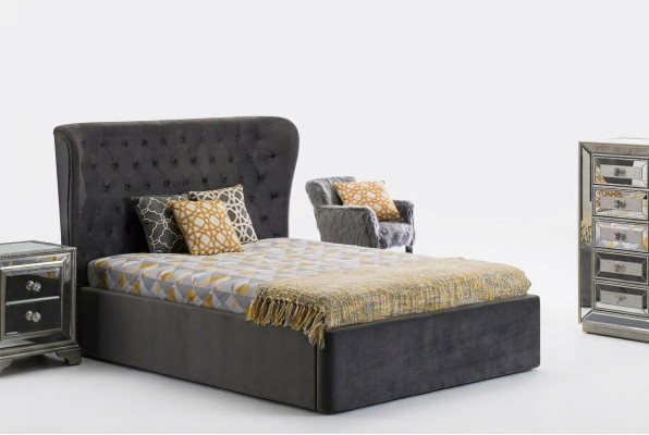 Chesterfield Design Bed 180x200cm Grijze Slaapkamer Bedden Hotel Bekleding Luxe