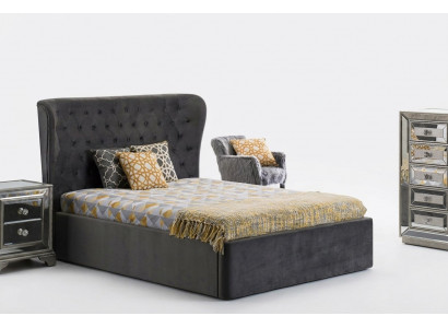 Chesterfield Design Bed 180x200cm Grijze Slaapkamer Bedden Hotel Bekleding Luxe