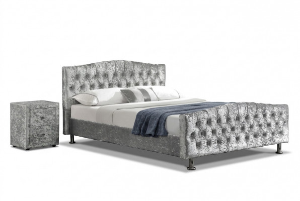 Beklede Chesterfield grijze luxe tweepersoonsbed slaapkamer ontwerper bedden