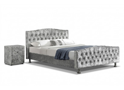 Beklede Chesterfield grijze luxe tweepersoonsbed slaapkamer ontwerper bedden