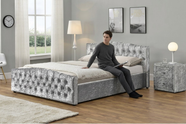 Modern grijs Chesterfield luxe tweepersoonsbed designer slaapkamerbedden