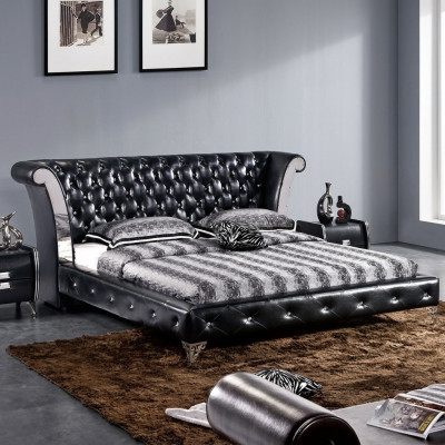 Roestvrijstalen luxe Chesterfield leren bedden, dubbel gestoffeerde designerbedden hotel