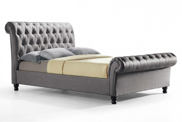 Grijze Chesterfield dubbel leren bed slaapkamer gestoffeerd ontwerper luxe bed