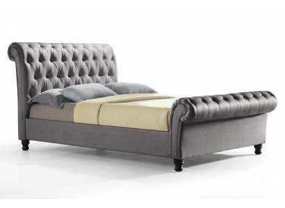 Grijze Chesterfield dubbel leren bed slaapkamer gestoffeerd ontwerper luxe bed