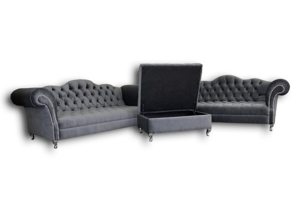 Bankstel 3+2 zits + voetenbank Chesterfield bankstel Stof Leder Bankstellen