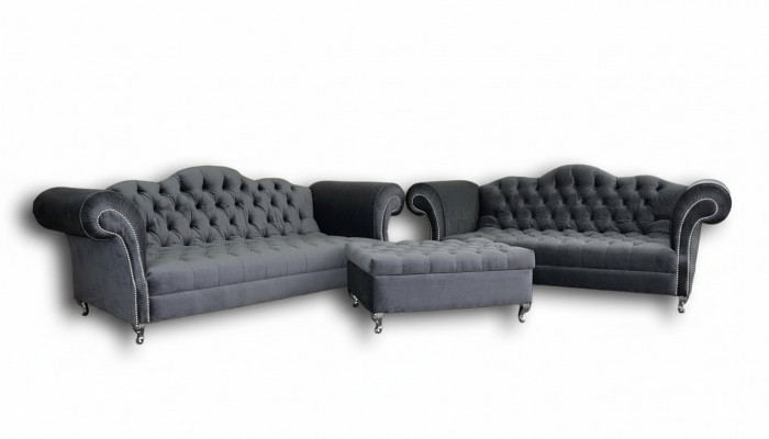 Bankstel 3+2 zits + voetenbank Chesterfield bankstel Stof Leder Bankstellen
