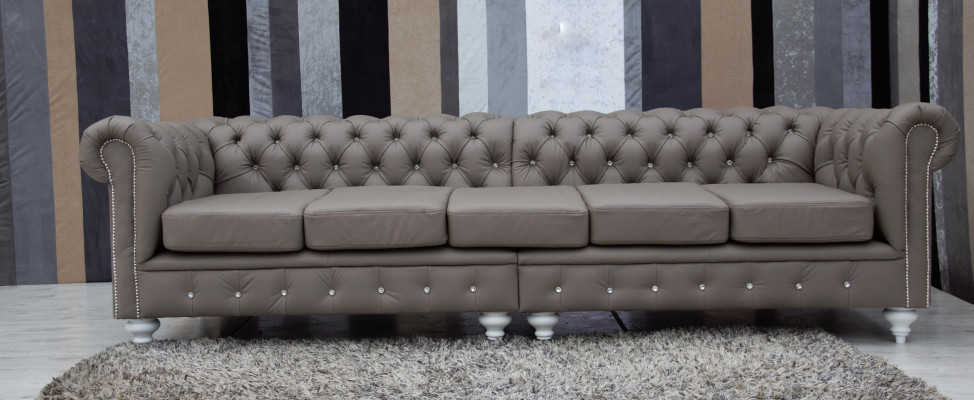 Chesterfield Bank Bank Bekleding Stof Leren Bankstel 5-zits.