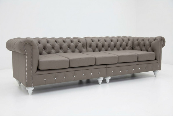 Chesterfield Bank Bank Bekleding Stof Leren Bankstel 5-zits.