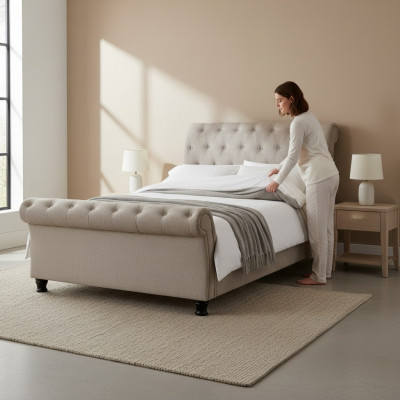 Chesterfield Design Beklede Engels Bed Grijs 160/180x200 Tweepersoonsbed Bedden.