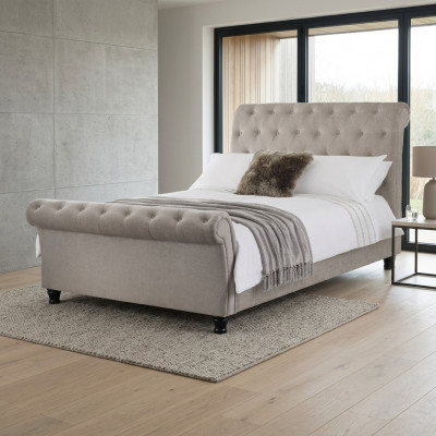 Chesterfield Design Beklede Engels Bed Grijs 160/180x200 Tweepersoonsbed Bedden.