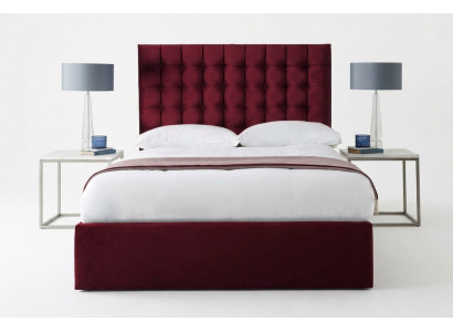 Rood luxe fluwelen textielbed in Chesterfield design van 160x200 cm, nieuw.