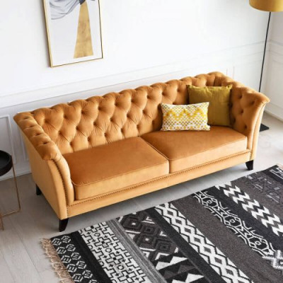 Oranje Chesterfield 3-zits Moderne Woonkamer Luxe Bankstel