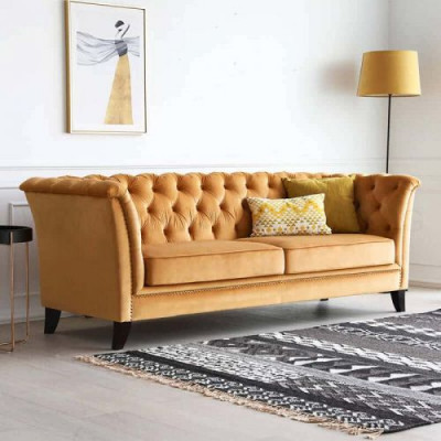 Oranje Chesterfield 3-zits Moderne Woonkamer Luxe Bankstel