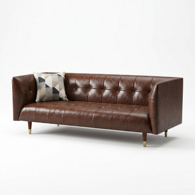 Bruine Chesterfield Luxe 3-zits Leren Woonkamerbank