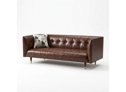 Bruine Chesterfield Luxe 3-zits Leren Woonkamerbank