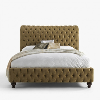 Gouden luxe fluwelen textiel Engels bed dubbel design Chesterfield 160x200cm bedden