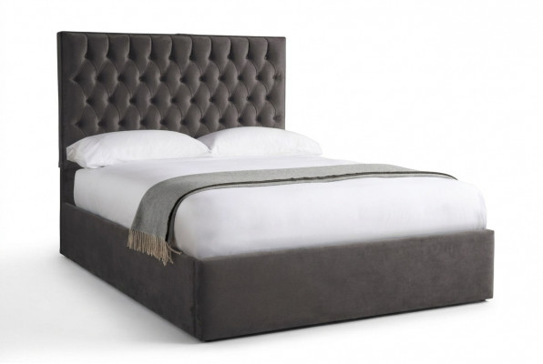 Chesterfield Grijs Luxe Fluweel Textiel Bed Dubbel Design 180x200cm Bedden Nieuw
