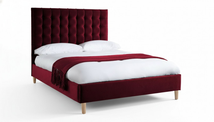 Rood luxe fluwelen textielbed dubbel ontwerp Chesterfield klassieke bedden nieuw.