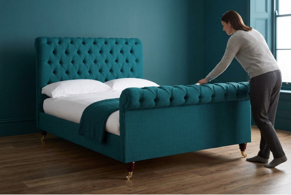 Turkoois Chesterfield tweepersoonsbed Designer Slaapkamer gestoffeerde bedden