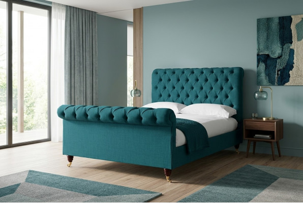 Turkoois Chesterfield tweepersoonsbed Designer Slaapkamer gestoffeerde bedden