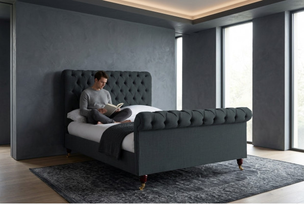 Chesterfield Design Gestoffeerd Engels Tweepersoonsbed Zwart 140/160/180x200 Bedden