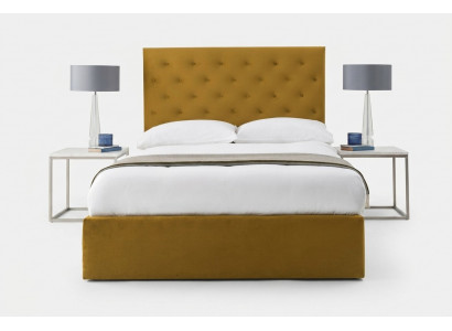 Engelse Chesterfield-bed Designer gestoffeerde beddenframe Textielstof Goud
