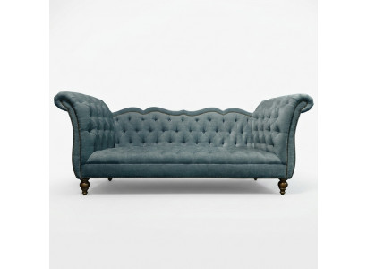 Engelse luxe Chesterfield-bank, kleurrijke textielbank turquoise, blauwe, groene banken.
