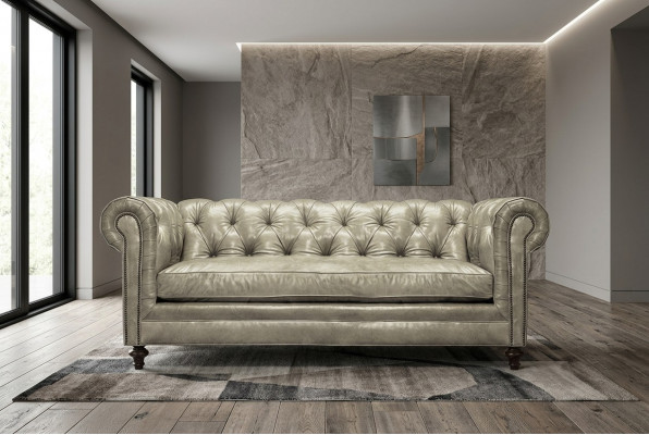 Chesterfield Luxe Sofa Bank Bekleding Zitbank Lederen Set 3-2-1 Zits Banken Nieuw