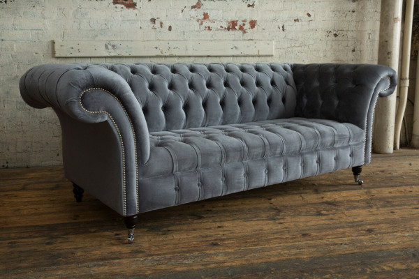 Moderne grijze Chesterfield 3-zitsbank Stijlvolle woonkamer 3-zitsbank