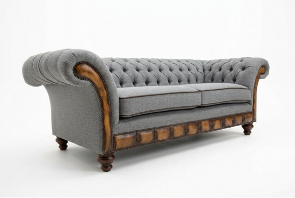 Grijze Chesterfield stoffen bank bank bank bank sofa zitten banken textiel nieuw bekleden