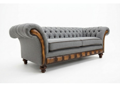 Grijze Chesterfield stoffen bank bank bank bank sofa zitten banken textiel nieuw bekleden