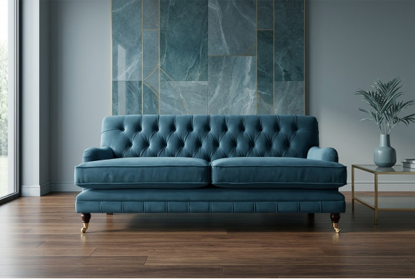 Blauwe moderne Chesterfield driezits luxe 3-zitsbank woonkamer sofa