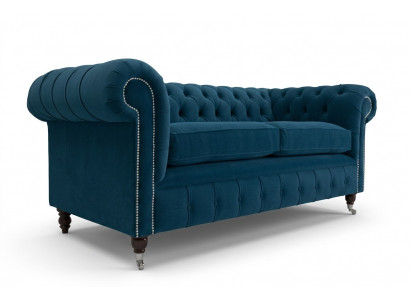Blauwe luxe gestoffeerde Chesterfield driepersoonsdesignerbank