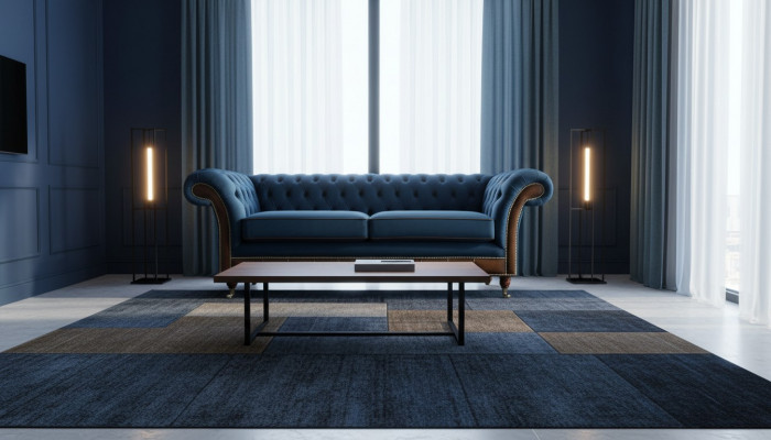 Blauwe Chesterfield stoffen bank banken bank bank bank bank stoffen zitten banken bekleding textiel nieuw.