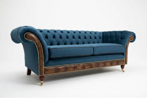 Blauwe Chesterfield stoffen bank banken bank bank bank bank stoffen zitten banken bekleding textiel nieuw.