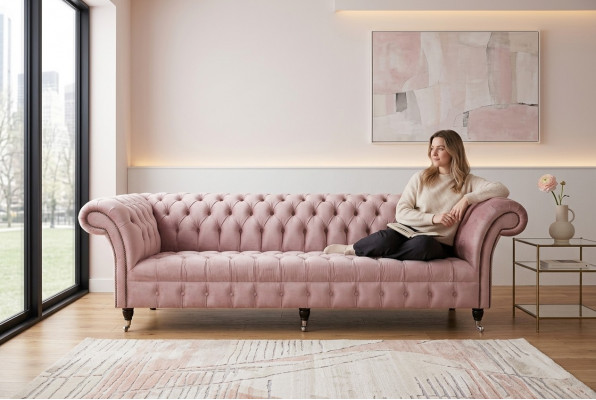 Chesterfield Bank xxl grote bank banken fluweel leder textiel bekleding 4 zits nieuw