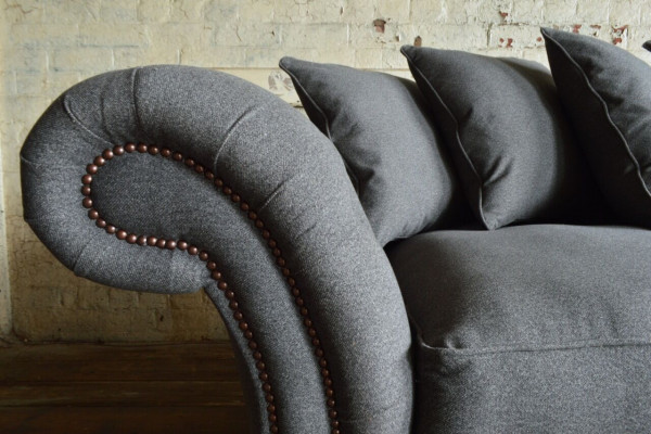 Klassieke Chesterfield bankstel 4-zitsbank Bank Velours Leder Design Grijs 265cm