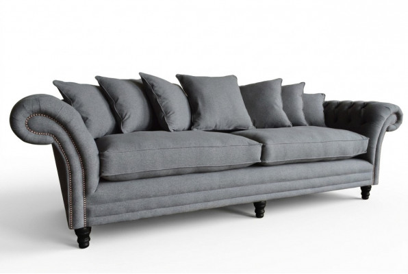 Klassieke Chesterfield bankstel 4-zitsbank Bank Velours Leder Design Grijs 265cm