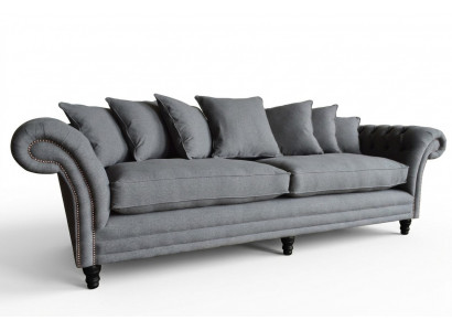 Klassieke Chesterfield bankstel 4-zitsbank Bank Velours Leder Design Grijs 265cm