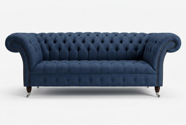 Blauwe textiel Chesterfield 4-zits designbank met stoffering