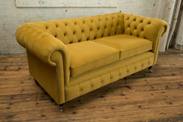 Gele Chesterfield tweezits designer woonkamer 2-zits bank.