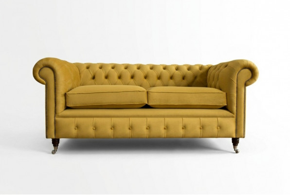 Gele Chesterfield tweezits designer woonkamer 2-zits bank.