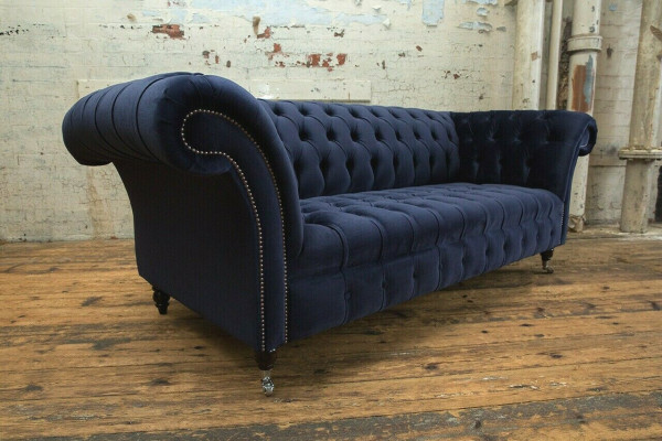 Donkerblauwe Chesterfield driezits Moderne woonkamer luxe bank