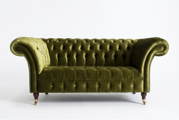 Klassieke Sofa 2 Zits Chesterfield Bank Stof Fluweel Kristallen Groen Fluweel Nieuw