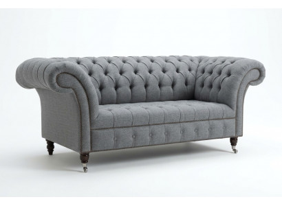 Chesterfield Original Sofa JVMoebel Textiel Bankstof Grijs 185cm Bank Banken